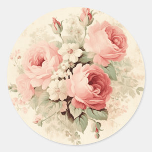 Gealterte Eleganz, Pfirsichrosa Shabby Chic Runder Aufkleber