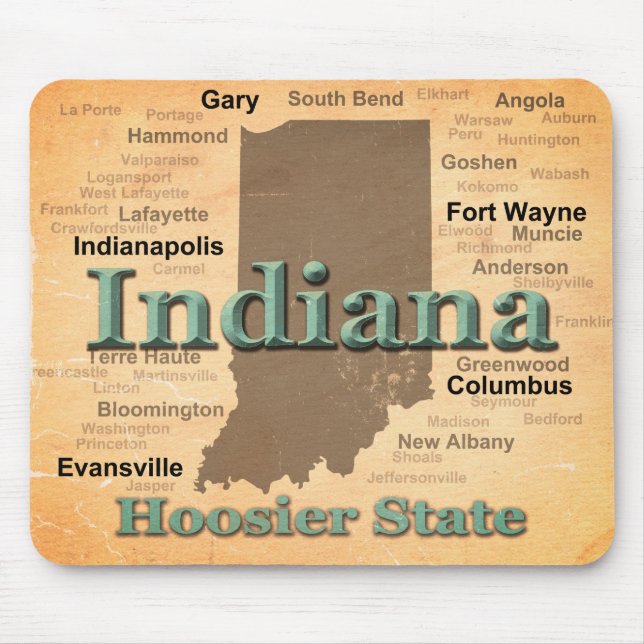 Gealterte Indiana-Staatsstolz-Karten-Silhouette Mousepad (Vorne)
