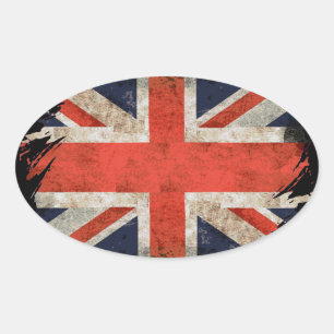 Gealterte zerrissene Union Jack Ovaler Aufkleber