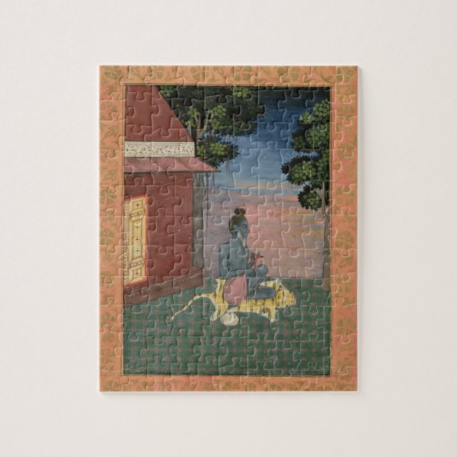 Gealterter Asket gesetzt auf einer Tigerhaut (Vertikal)