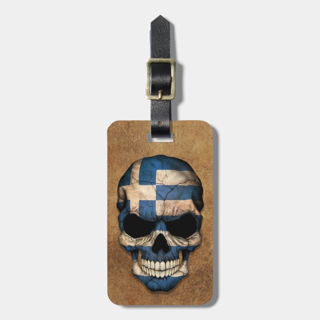 Gealterter und getragener griechischer gepäckanhänger (Vorderseite vertikal)