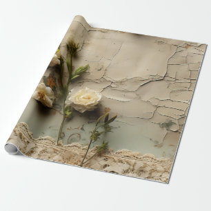 Gealtertes Papier mit weißem rustikalen Blumenmoti Geschenkpapier