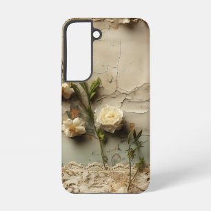 Gealtertes Papier mit weißem rustikalen Blumenmoti Samsung Galaxy Hülle