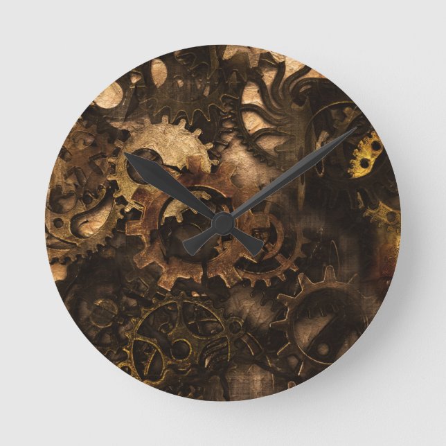 Gear Changer - Steampunk Gears & Cogs Runde Wanduhr (Vorderseite)