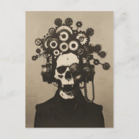 Gear Head Steampunk Skull mit Gothic Flair Sepia