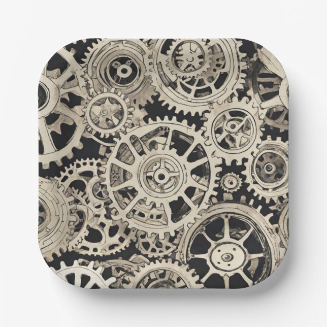 Gear Robot Birthday Party - Gears Pappteller (Vorderseite)