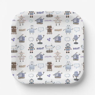 Gear Up for Fun Robot Kinder glücklich Geburtstag Pappteller