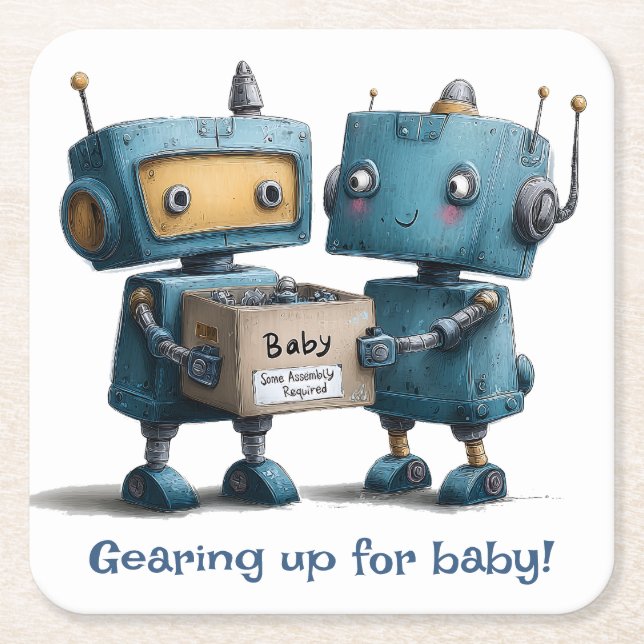 Gearing Up for Baby - Robot Baby Shooter Rechteckiger Pappuntersetzer (Vorderseite)