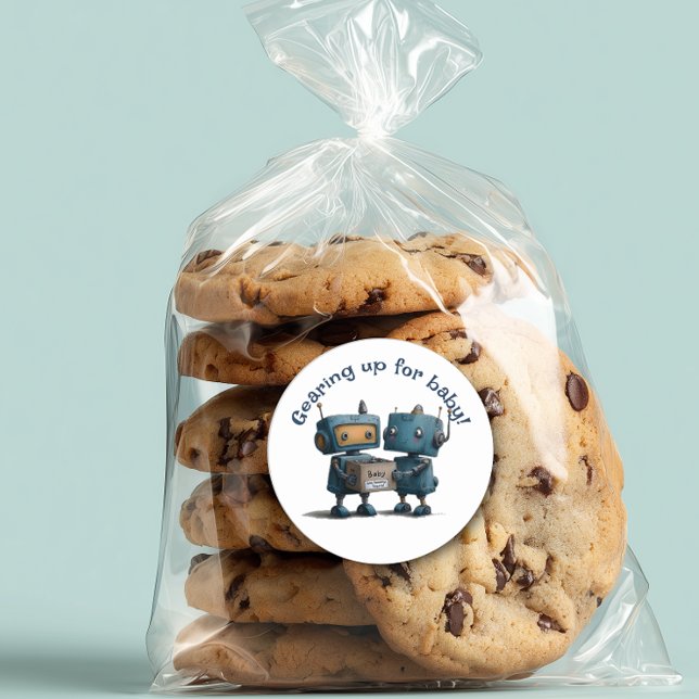 Gearing Up for Baby - Robot Baby Shooter Runder Aufkleber (Von Creator hochgeladen)