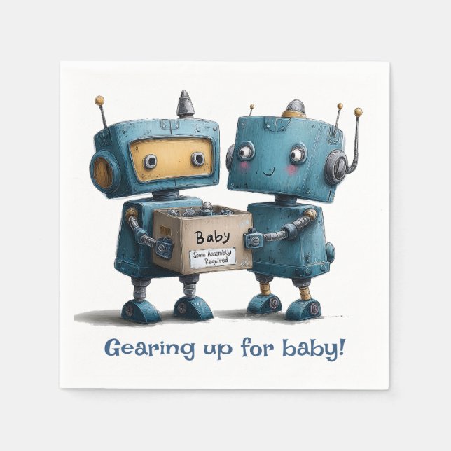 Gearing Up for Baby - Robot Baby Shooter Serviette (Vorderseite)