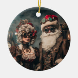 Gears & Cheer: Steampunk Santa & Mrs. Claus Keramik Ornament