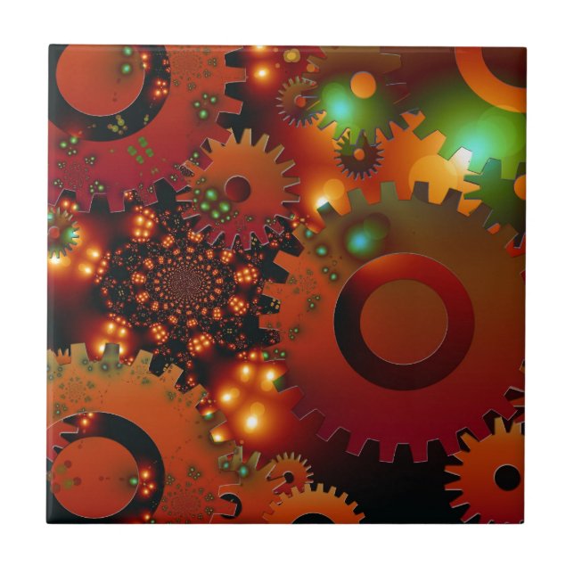 Gears Clock Office Design Digital Art Destination Fliese (Vorderseite)