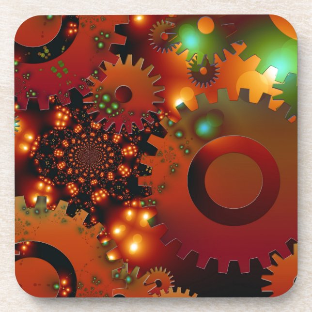 Gears Clock Office Design Digital Art Destination Getränkeuntersetzer (Vorderseite)