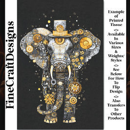 Gears Cogs Wheels Steampunk Elephant AT8 Decoupage Seidenpapier