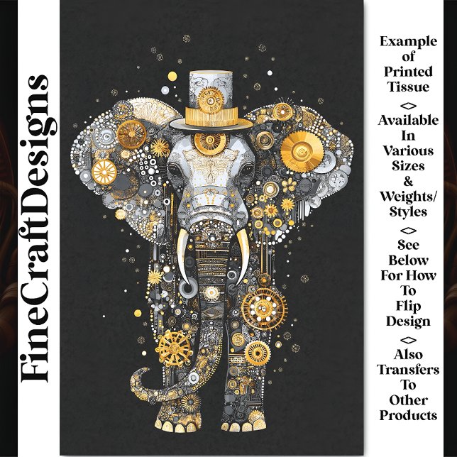 Gears Cogs Wheels Steampunk Elephant AT8 Decoupage Seidenpapier (Von Creator hochgeladen)