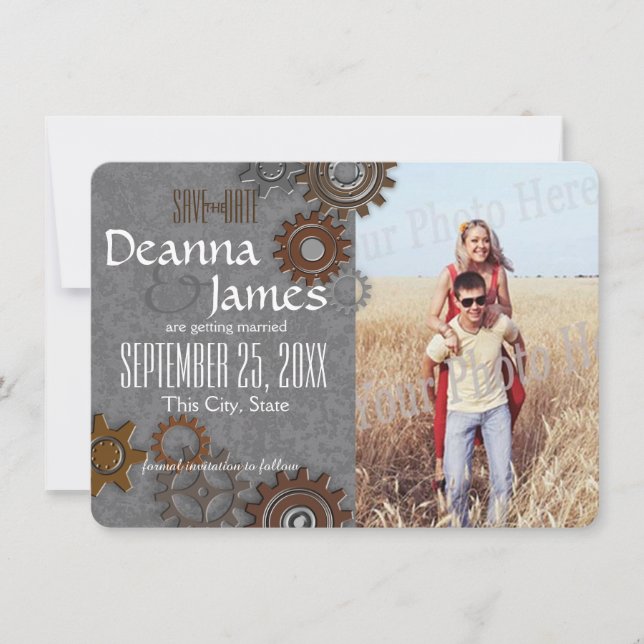 Gears Industrial Steel Grau Save the Date Einladung (Vorderseite)