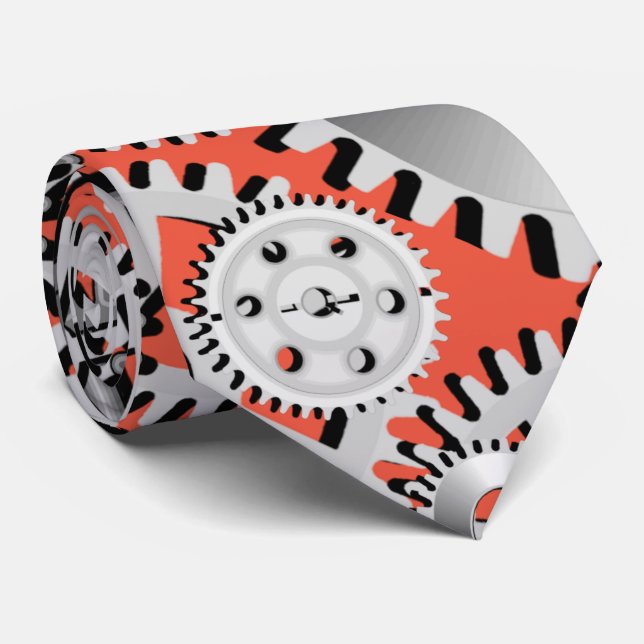 Gears Silver Orange Steampunk Mechanik Krawatte (Gerollt)