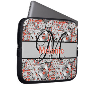 Gears Silver Orange Steampunk Mechanik Laptopschutzhülle