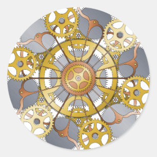 Gears und Cogs Mandala Design Runder Aufkleber