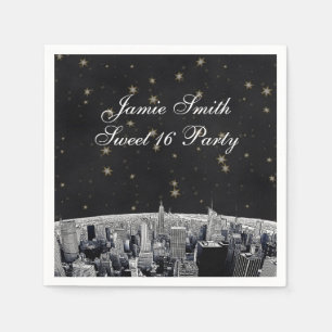 Geätzte NYC-Skyline 2 Schwarz Gold Stern Serviette