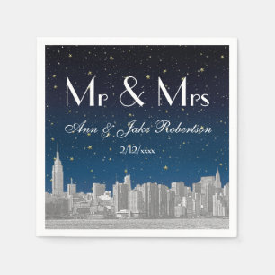 Geätzte NYC-Skyline Blaue Sterne Hochzeit Serviette