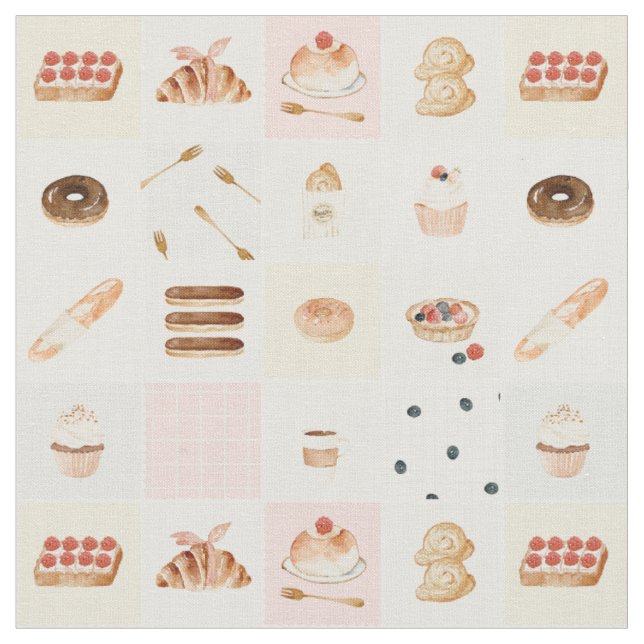 Gebäck Bäckerei Kuchen Patchwork Wasserfarbe Kuche Stoff (Nahaufnahme)