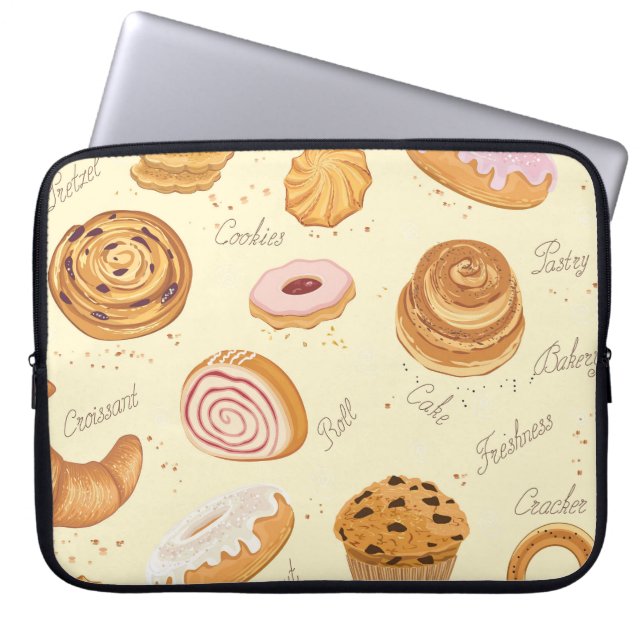 Gebäck: Geschmackvolles, nahtloses Muster. Laptopschutzhülle (Vorderseite)
