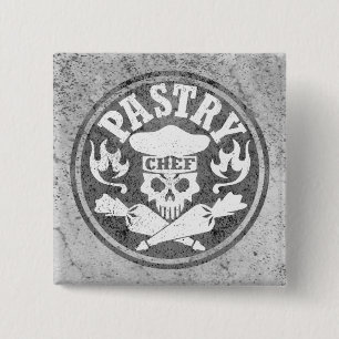 Gebäck-Kochs-Schädel und gekreuzte Gebäck-Taschen Button