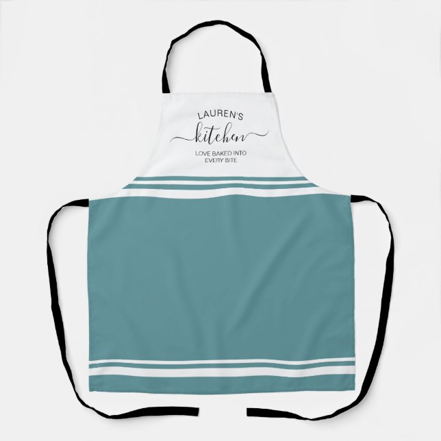 Gebacken in Aquamarin türkisfarbenem Streifen Schürze (Vorderseite)