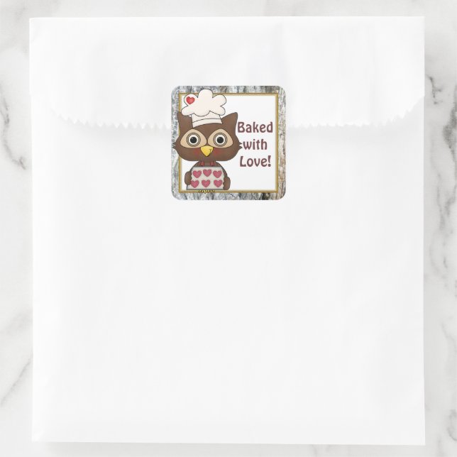 Gebacken mit Küchenaufkleber der Liebe Quadratischer Aufkleber (Tasche)