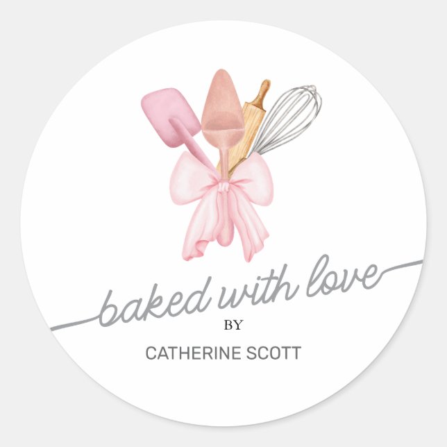 Gebacken mit Liebe Aquarell personalisiert Runder Aufkleber (Vorderseite)