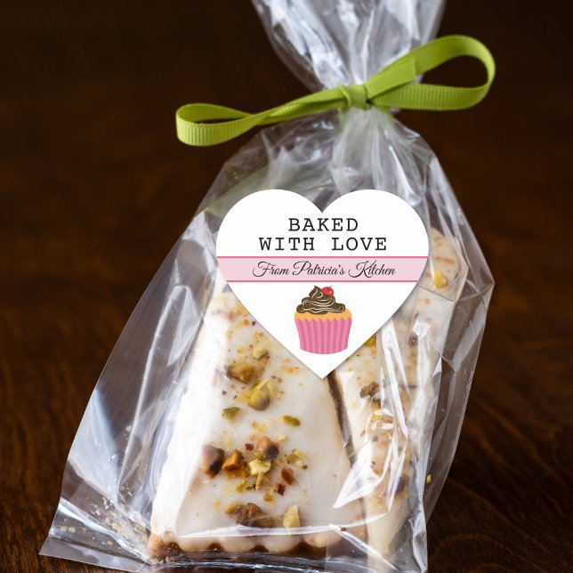 Gebacken mit Liebe aus der Küche des Personalisier Herz-Aufkleber (Von Creator hochgeladen)