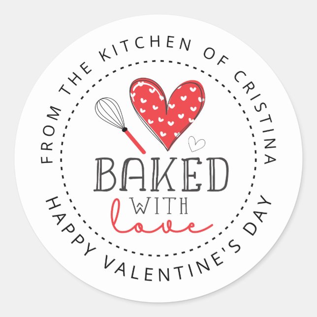 Gebacken mit Liebe aus der Küche von Valentine Runder Aufkleber (Vorderseite)