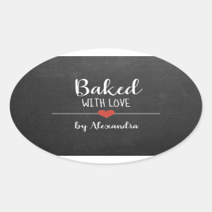 Gebacken mit Liebe Black Chalkboard Name Ovaler Aufkleber