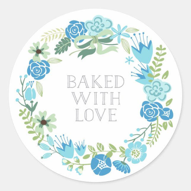 Gebacken mit Liebe Blumenkranz | Danke Stickers (Vorderseite)