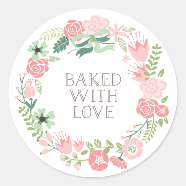 Gebacken mit Liebe Blumenkranz | Danke Stickers (Vorderseite)