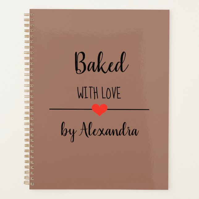 Gebacken mit Liebe braunes Namensschild Planer (Vorderseite)