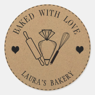 Gebacken mit Liebe Cake Rolling Button Whisk Pipin Runder Aufkleber