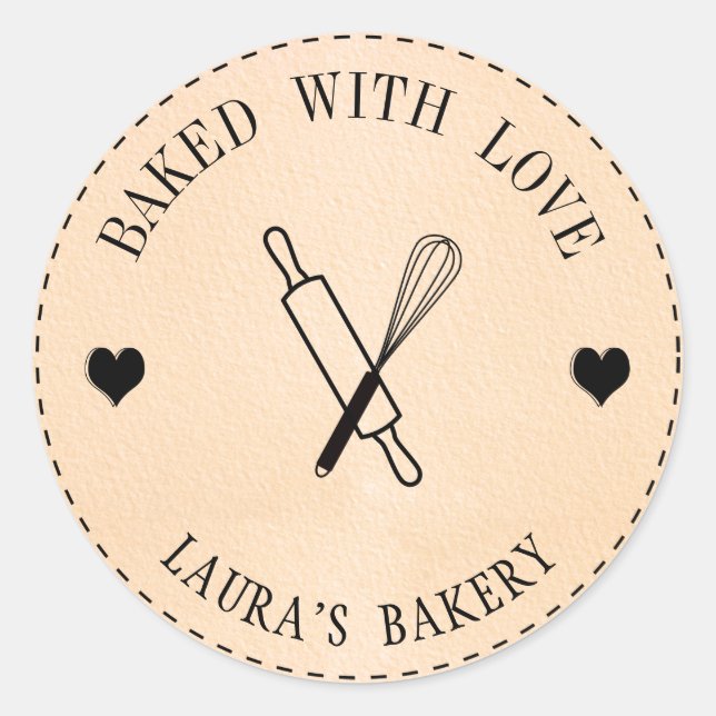 Gebacken mit Liebe Cake Rolling Button Whisk Runder Aufkleber (Vorderseite)