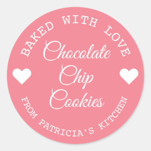 Gebacken mit Liebe Choco Cookies Rosa und Weiß Runder Aufkleber