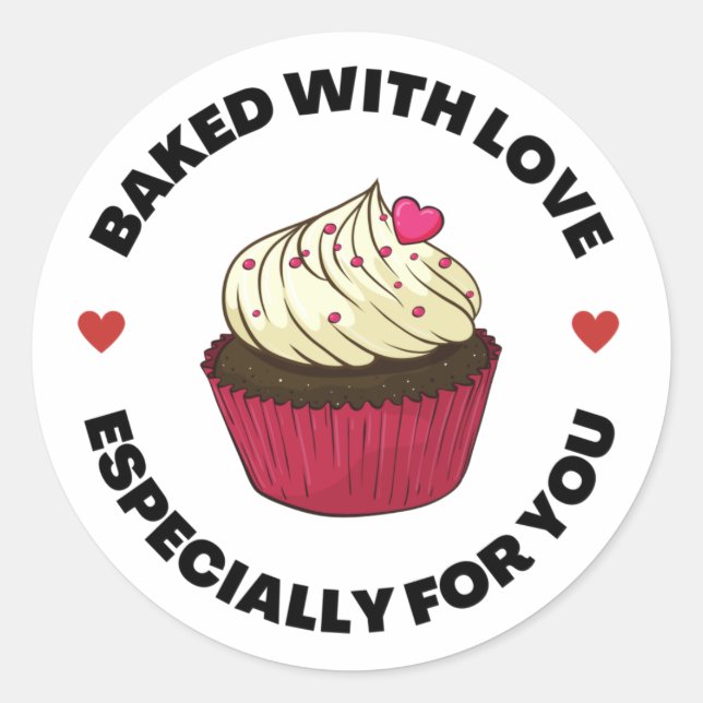Gebacken mit Liebe, Cupcake Classic Round Aufklebe Runder Aufkleber (Vorderseite)