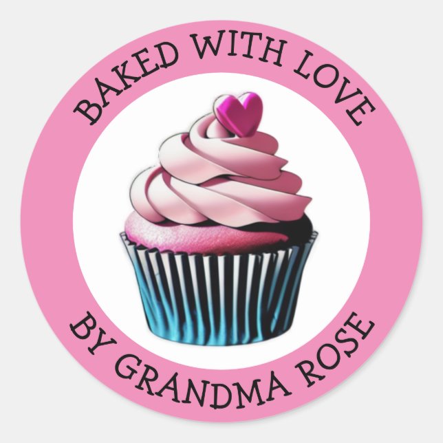 Gebacken mit Liebe Cupcake | Personalisierte Leben Runder Aufkleber (Vorderseite)