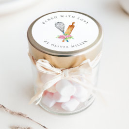 Gebacken mit Liebe Elegant Pink Blume Konditorei A Runder Aufkleber