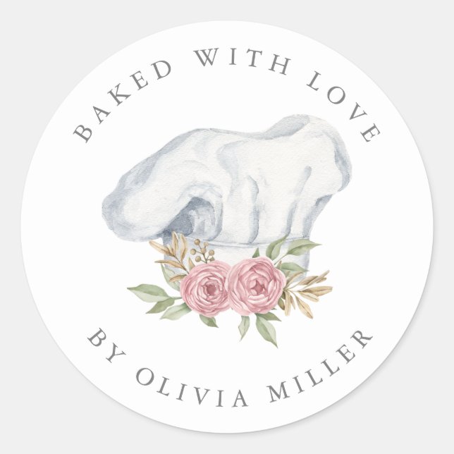 Gebacken mit Liebe Elegant Pink Mixer Konditorei C Runder Aufkleber (Vorderseite)