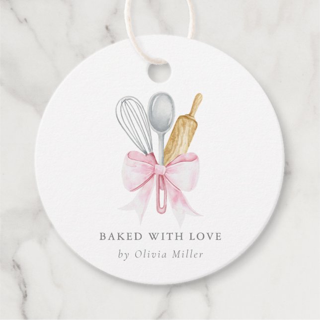 Gebacken mit Liebe Elegant Rosa Bow Personalisiert Geschenkanhänger (Vorderseite)