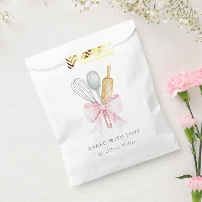 Gebacken mit Liebe Elegant Rosa Bow Personalisiert Geschenktütchen (Versiegelt)
