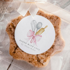 Gebacken mit Liebe Elegant Rosa Bow Personalisiert Runder Aufkleber