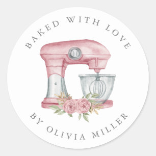 Gebacken mit Liebe Elegantes Pink Mischpult Runder Aufkleber