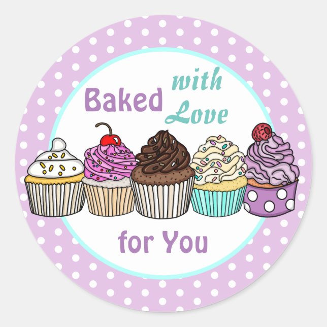 Gebacken mit Liebe für Sie | Handgebackener Kuchen Runder Aufkleber (Vorderseite)