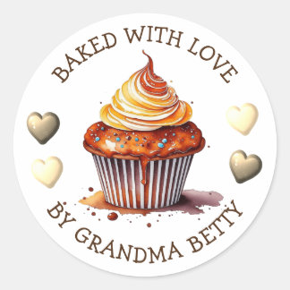 Gebacken mit Liebe, handgefertigte Schokolade Cupc Runder Aufkleber